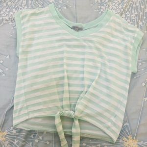 blue & white striped top